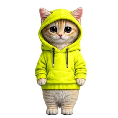 CashKit kitten in a neon lime hoodie